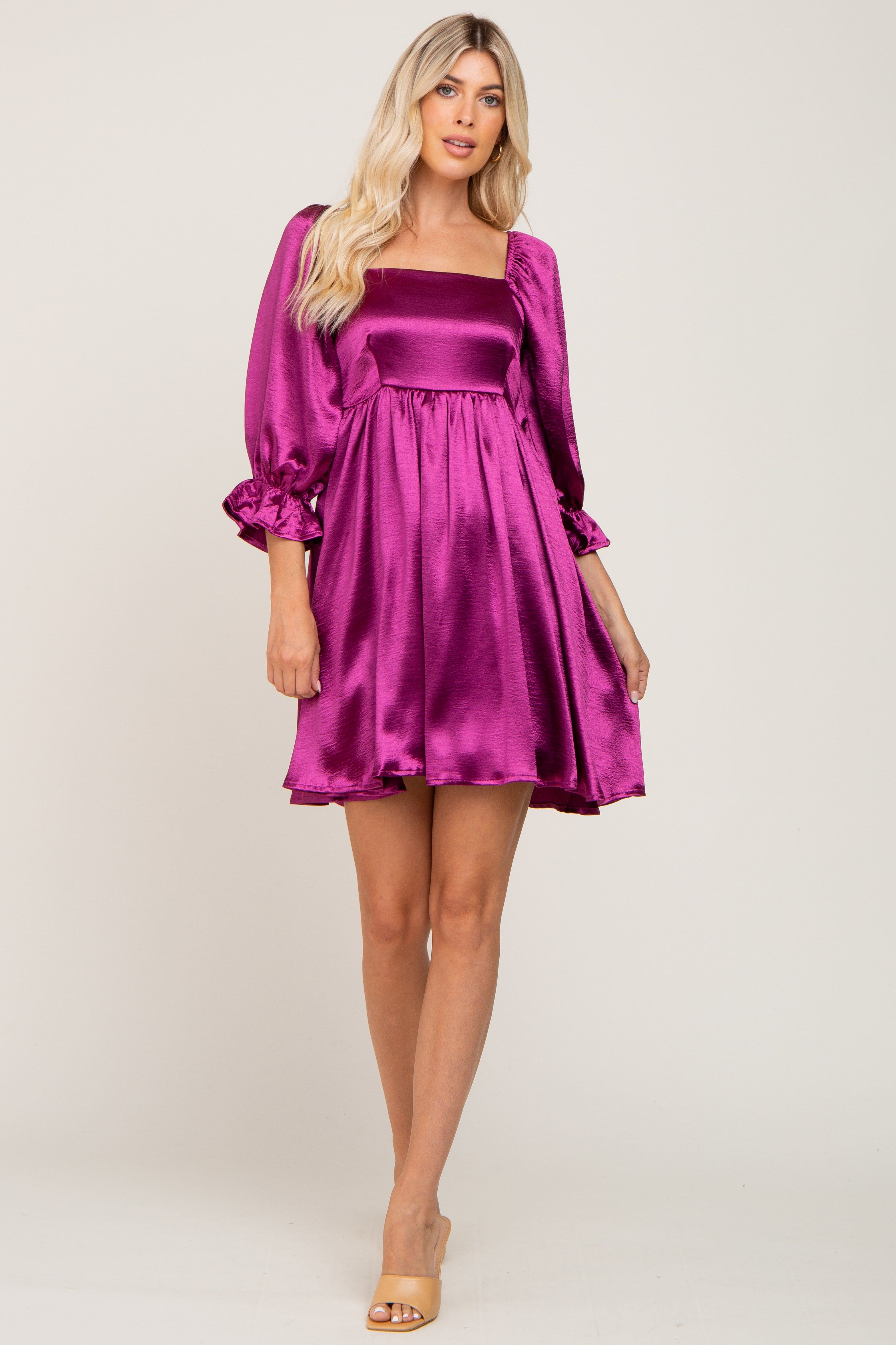 Magenta Satin Square Neck Babydoll Mini Dress sold by Pinkblush product image thumbnail 4