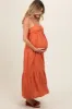 Rust Linen Front Cinch Maternity Midi Dress sold by Pinkblush