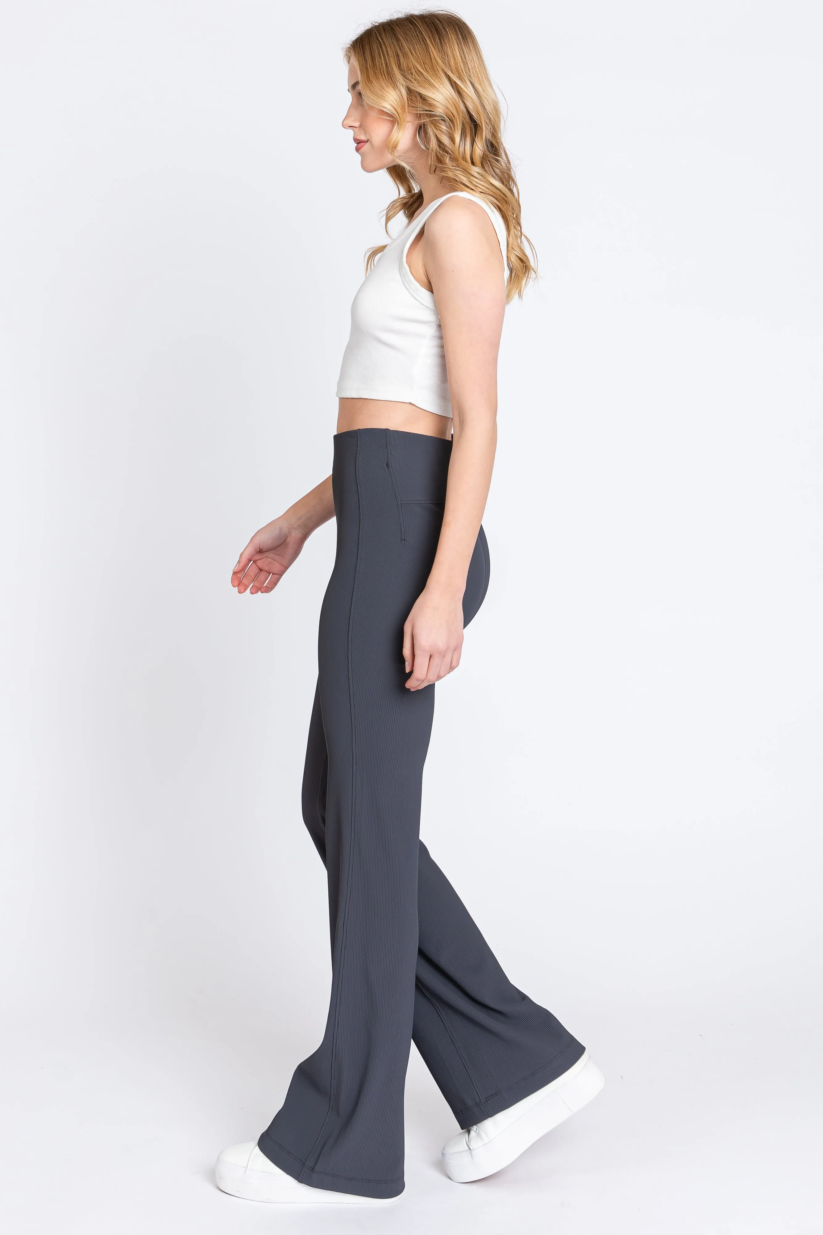 Charcoal Ribbed Flared Leggings sold by Pinkblush product image thumbnail 2