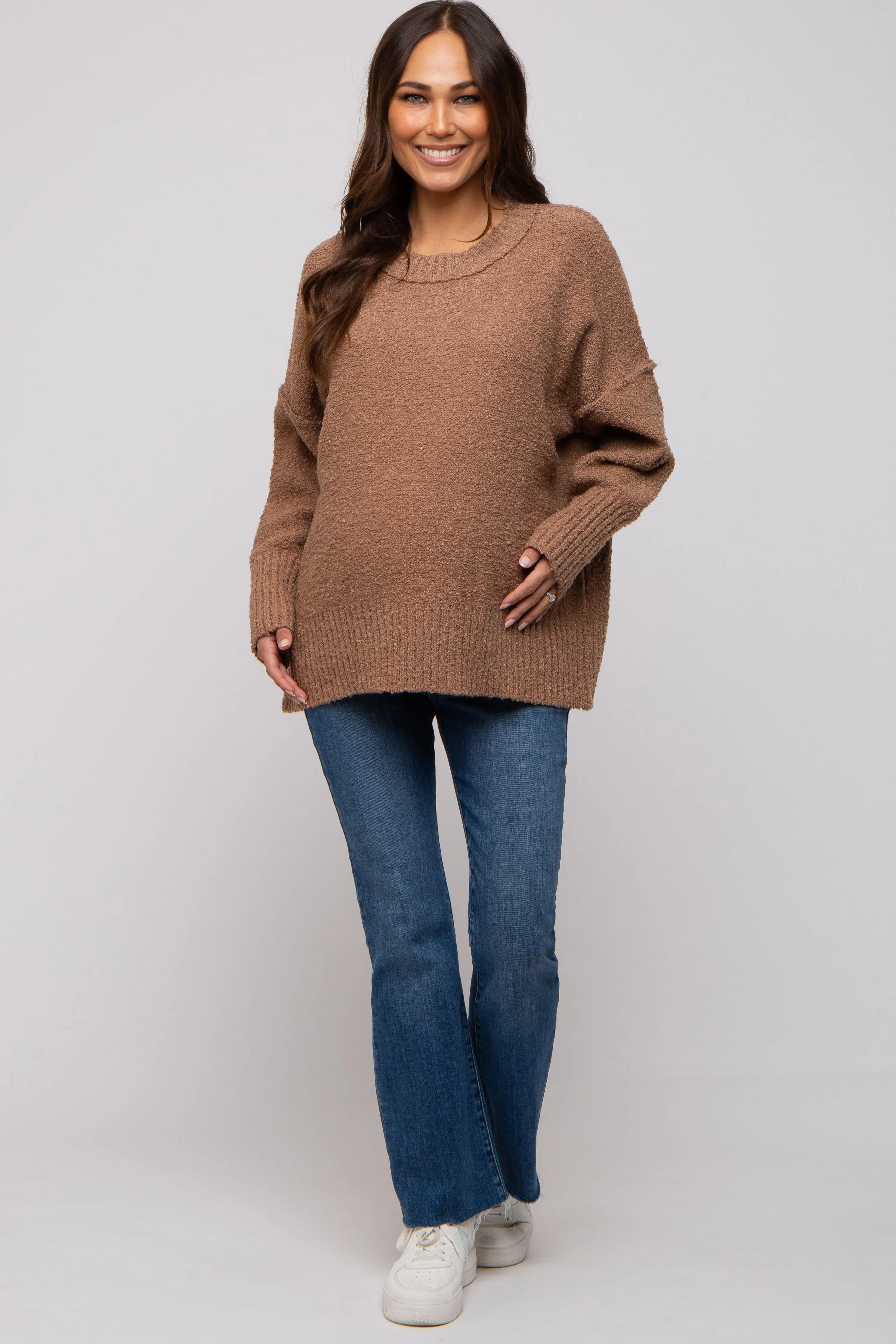 Mocha Knit Exposed Seam Maternity Sweater sold by Pinkblush product image thumbnail 4