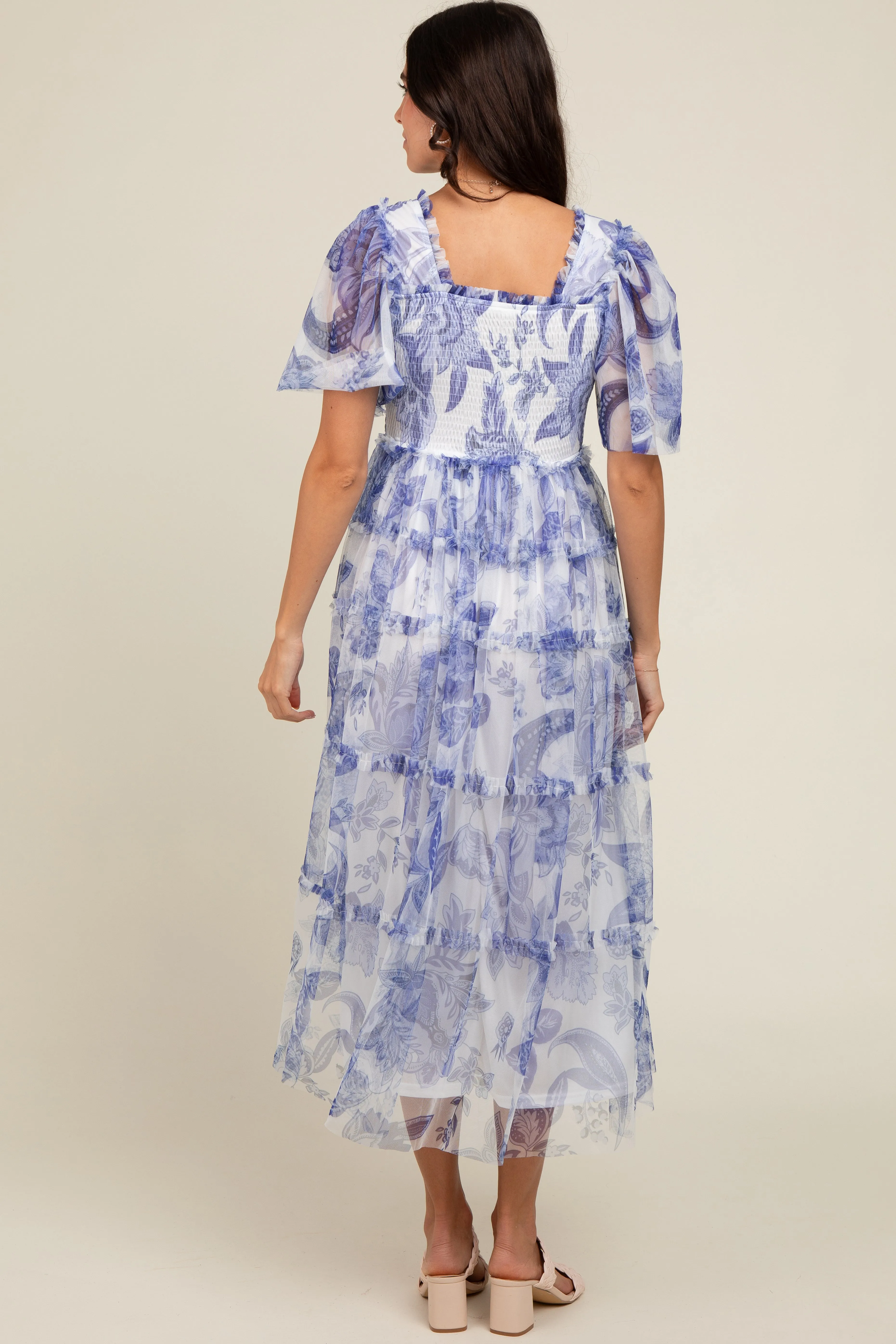 White Floral Smocked Tulle Maxi Dress sold by Pinkblush product image thumbnail 3