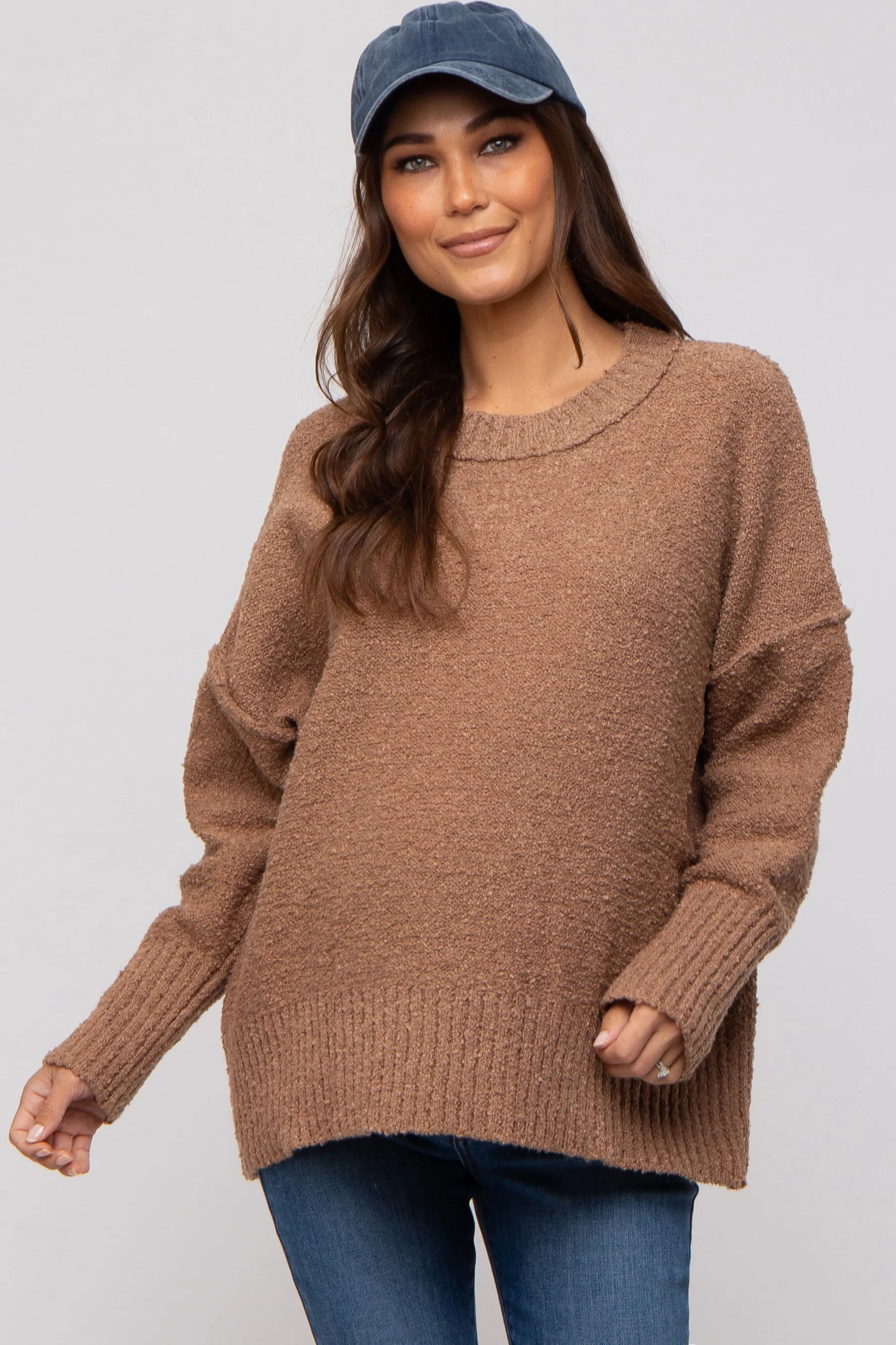 Mocha Knit Exposed Seam Maternity Sweater sold by Pinkblush