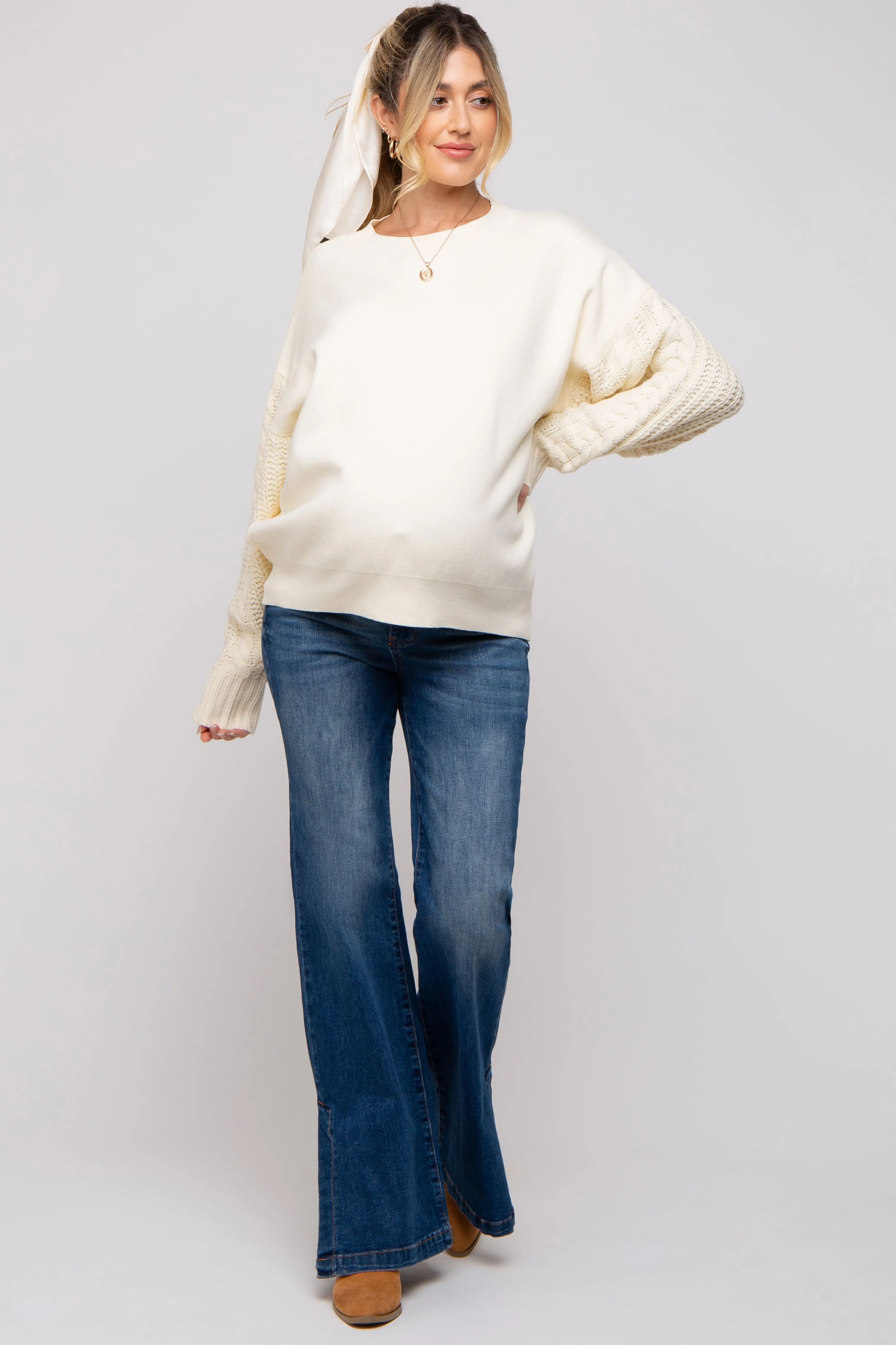 Cream Cable Knit Sleeve Maternity Sweater sold by Pinkblush product image thumbnail 4
