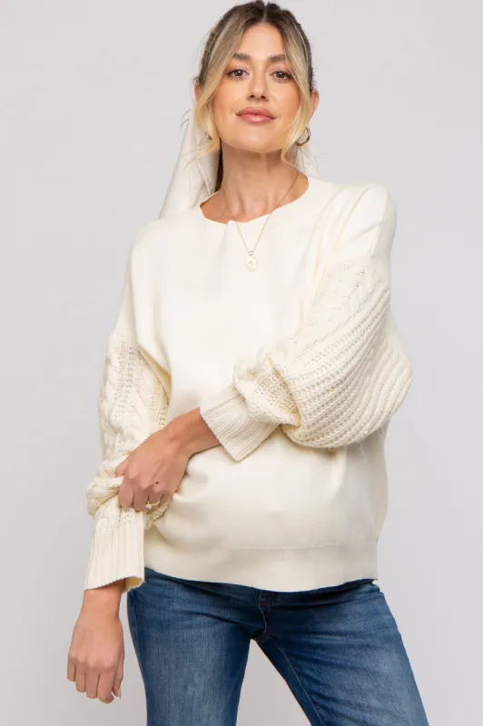 Cream Cable Knit Sleeve Maternity Sweater sold by Pinkblush