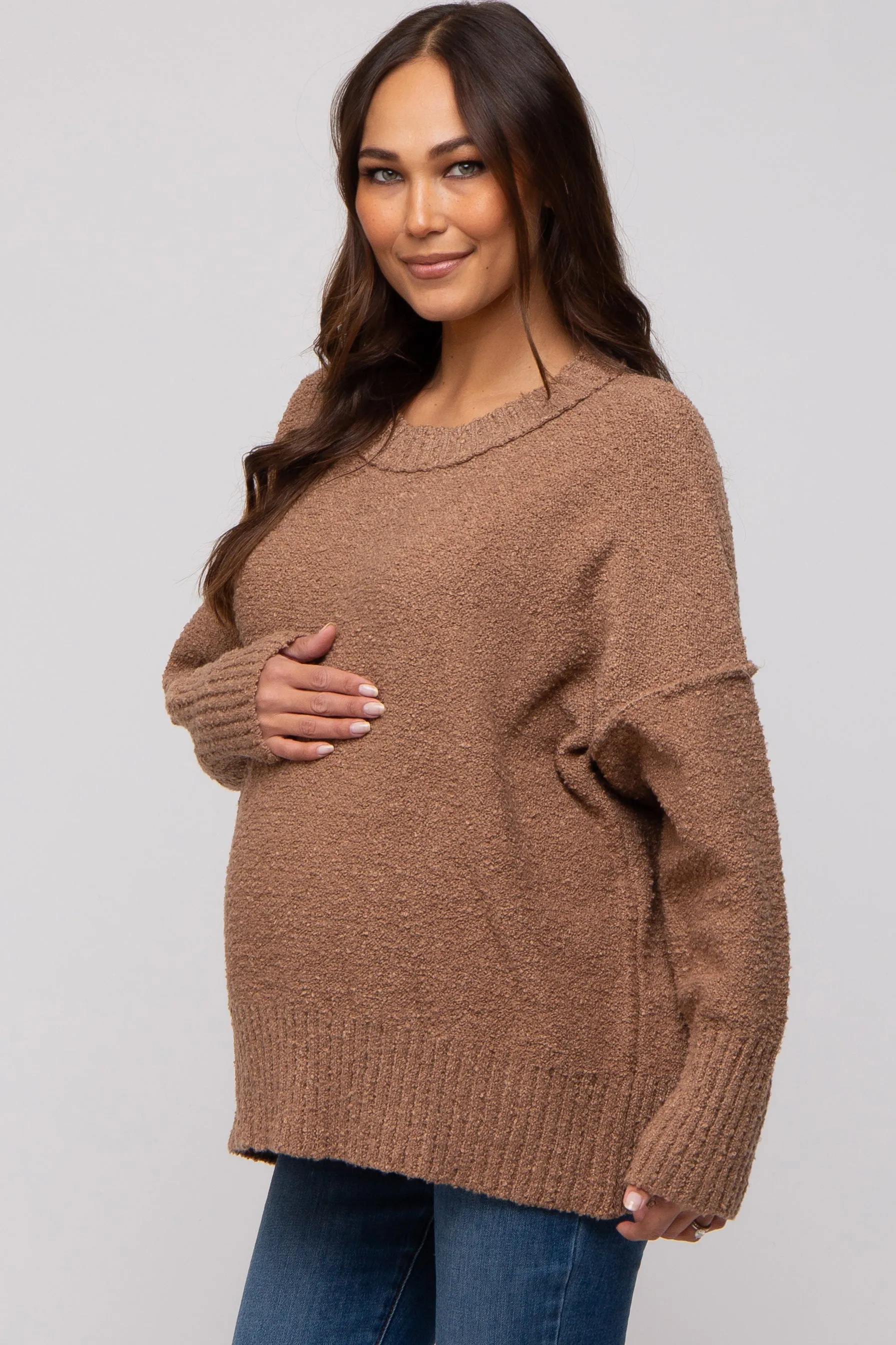Mocha Knit Exposed Seam Maternity Sweater sold by Pinkblush product image thumbnail 2