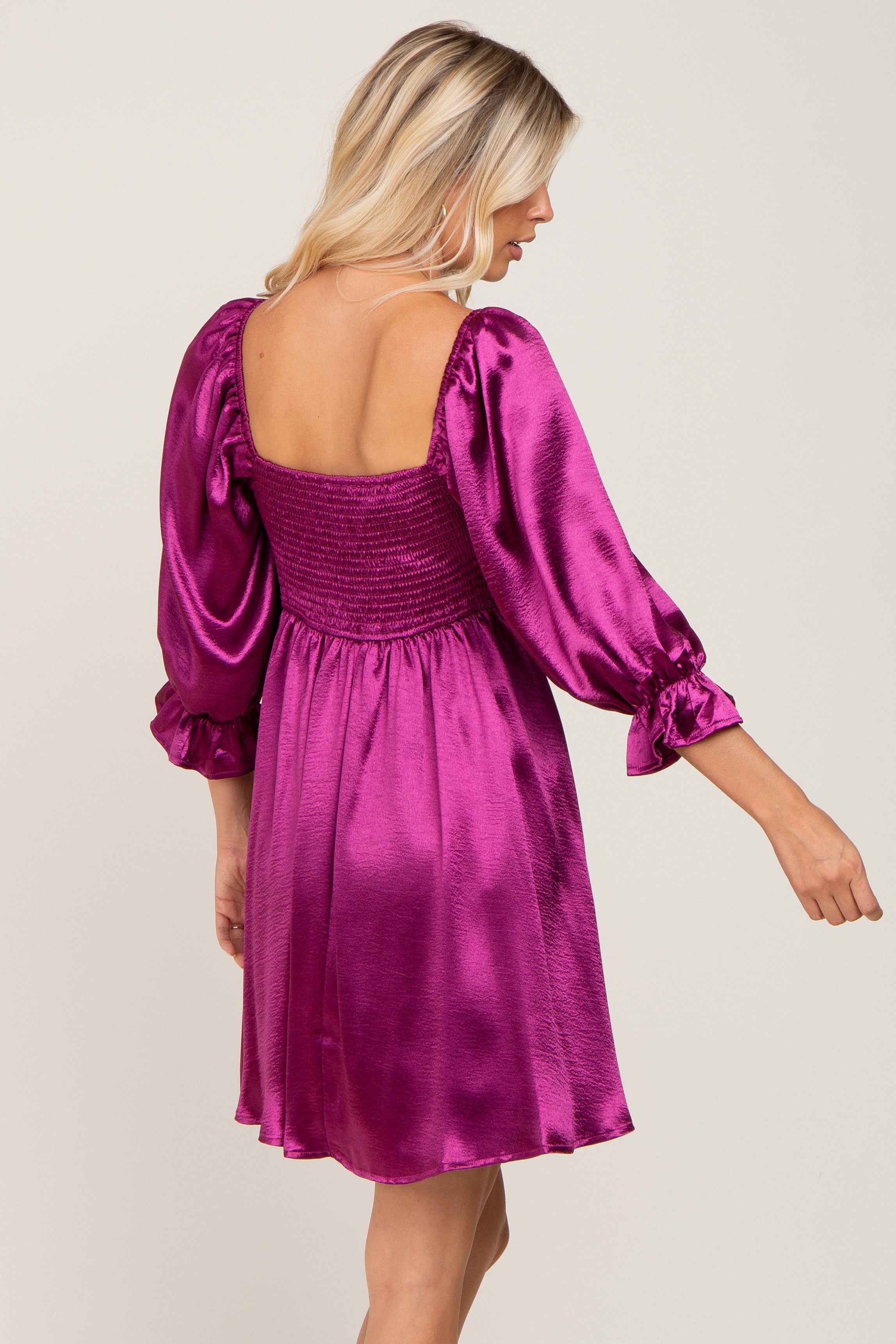 Magenta Satin Square Neck Babydoll Mini Dress sold by Pinkblush product image thumbnail 3