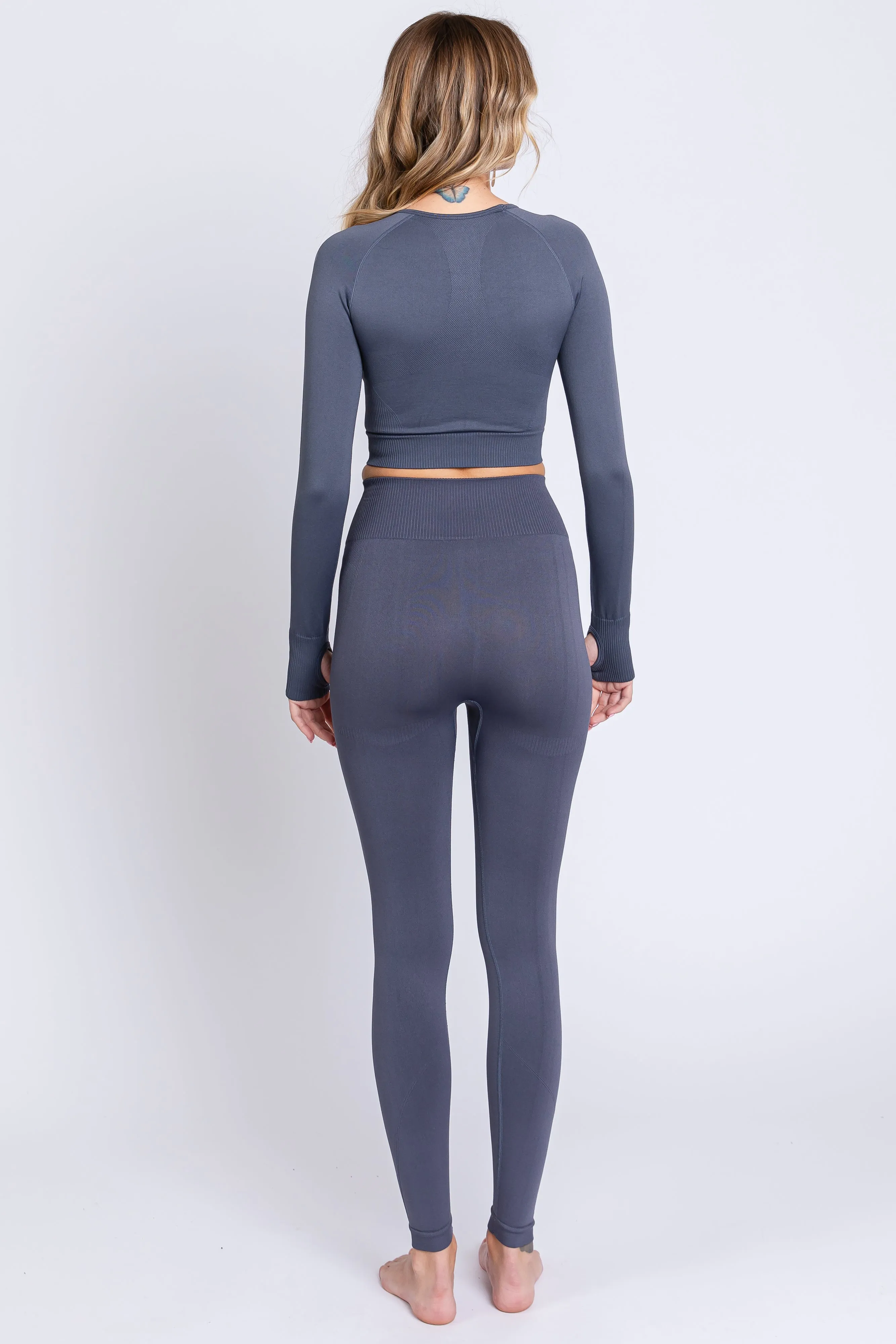 Grey Cropped Long Sleeve Active Set sold by Pinkblush product image thumbnail 3