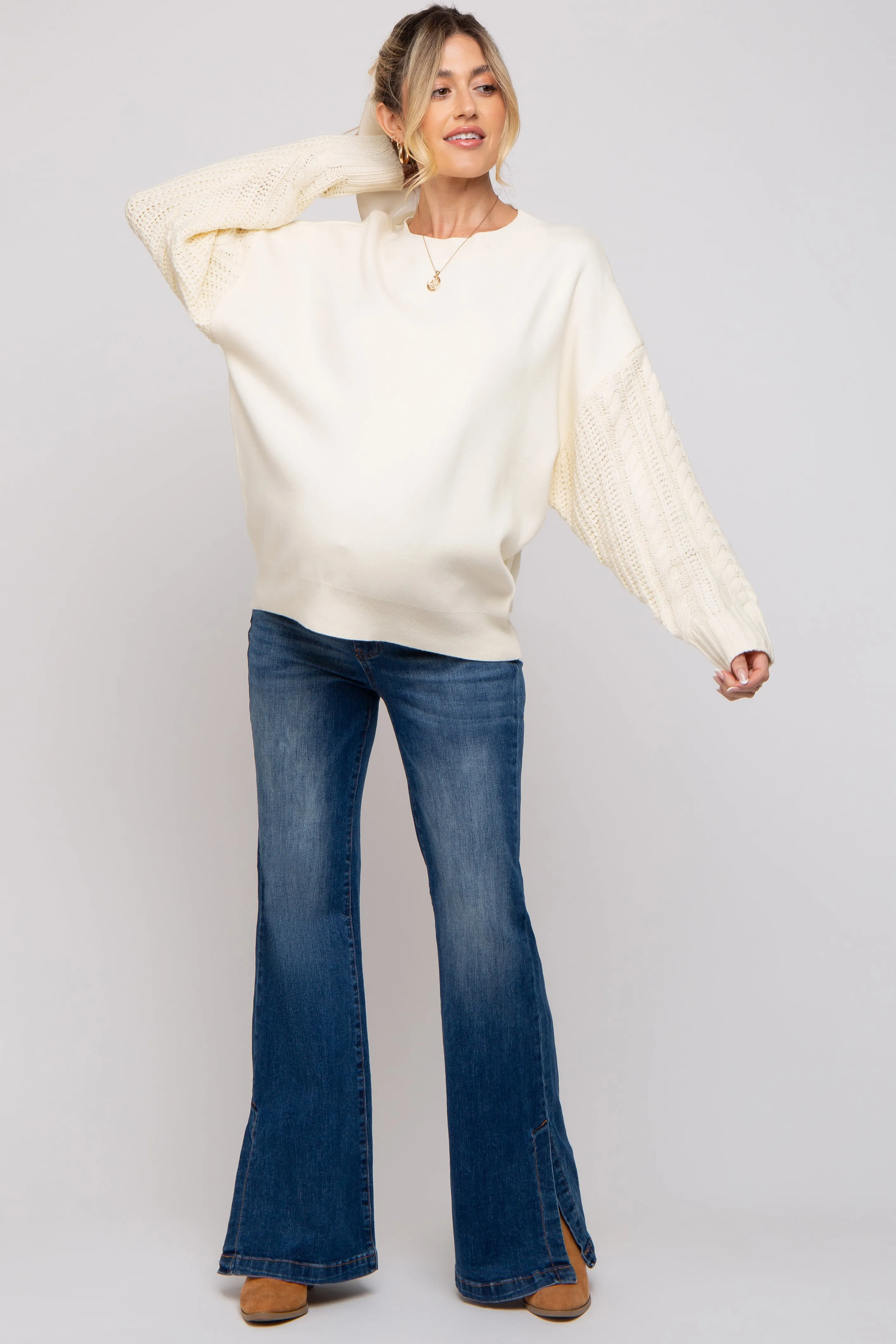 Cream Cable Knit Sleeve Maternity Sweater sold by Pinkblush product image thumbnail 5