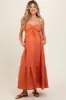 Rust Linen Front Cinch Maternity Midi Dress sold by Pinkblush