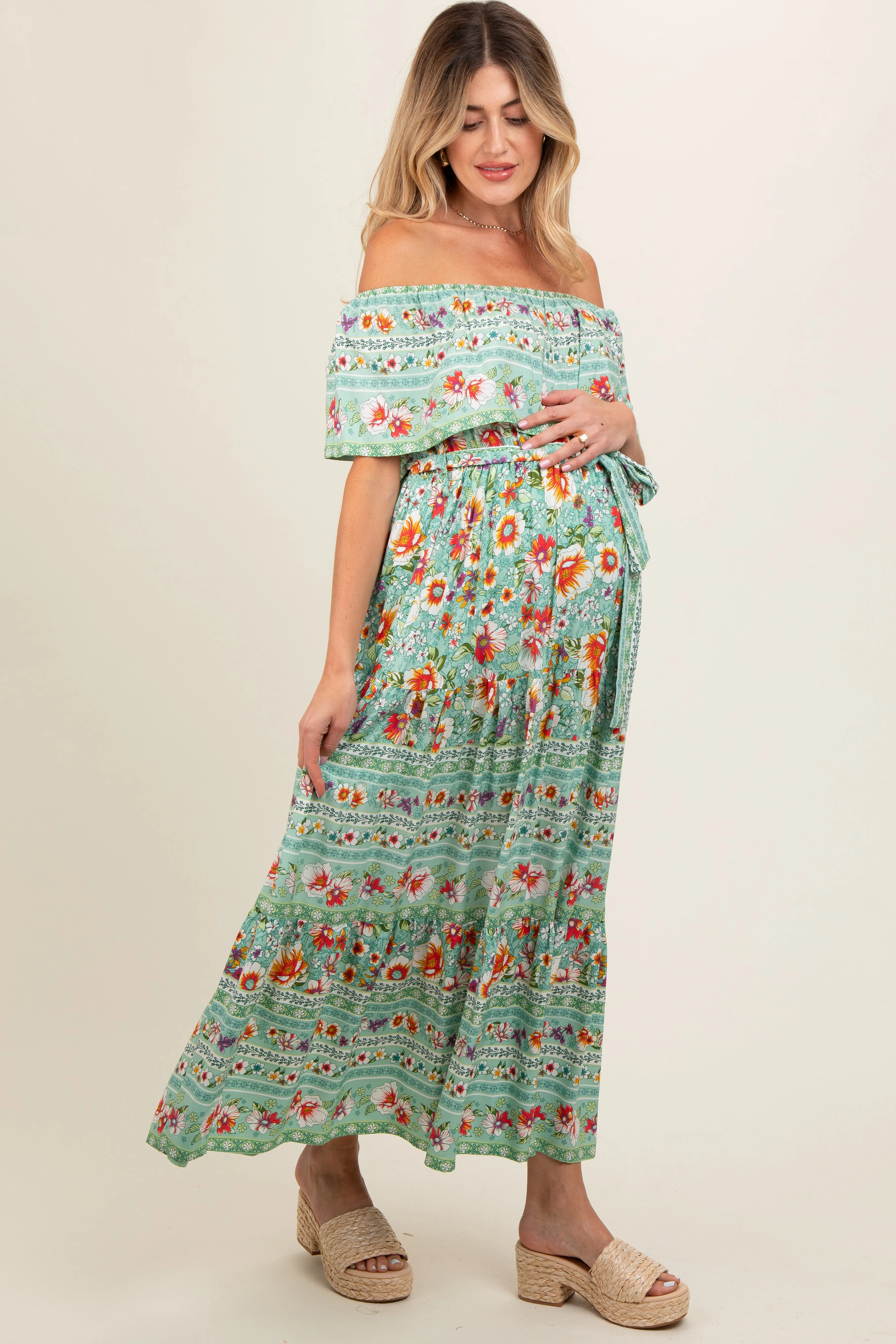 Jade Floral Off Shoulder Maternity Maxi Dress sold by Pinkblush product image thumbnail 3