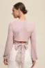 Mauve Long Sleeve Cropped Knit Top With Contrast Tie sold by Pinkblush