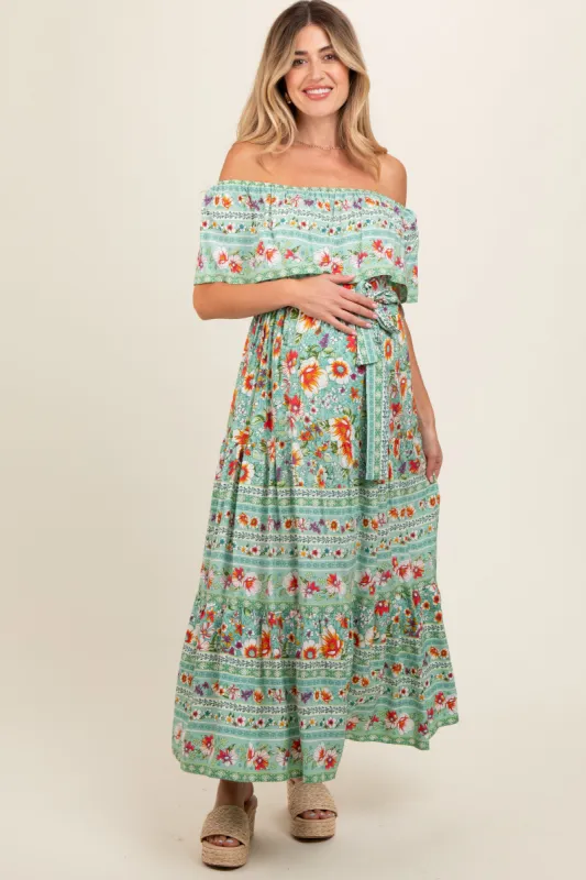 Jade Floral Off Shoulder Maternity Maxi Dress sold by Pinkblush