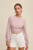 Mauve Long Sleeve Cropped Knit Top With Contrast Tie sold by Pinkblush