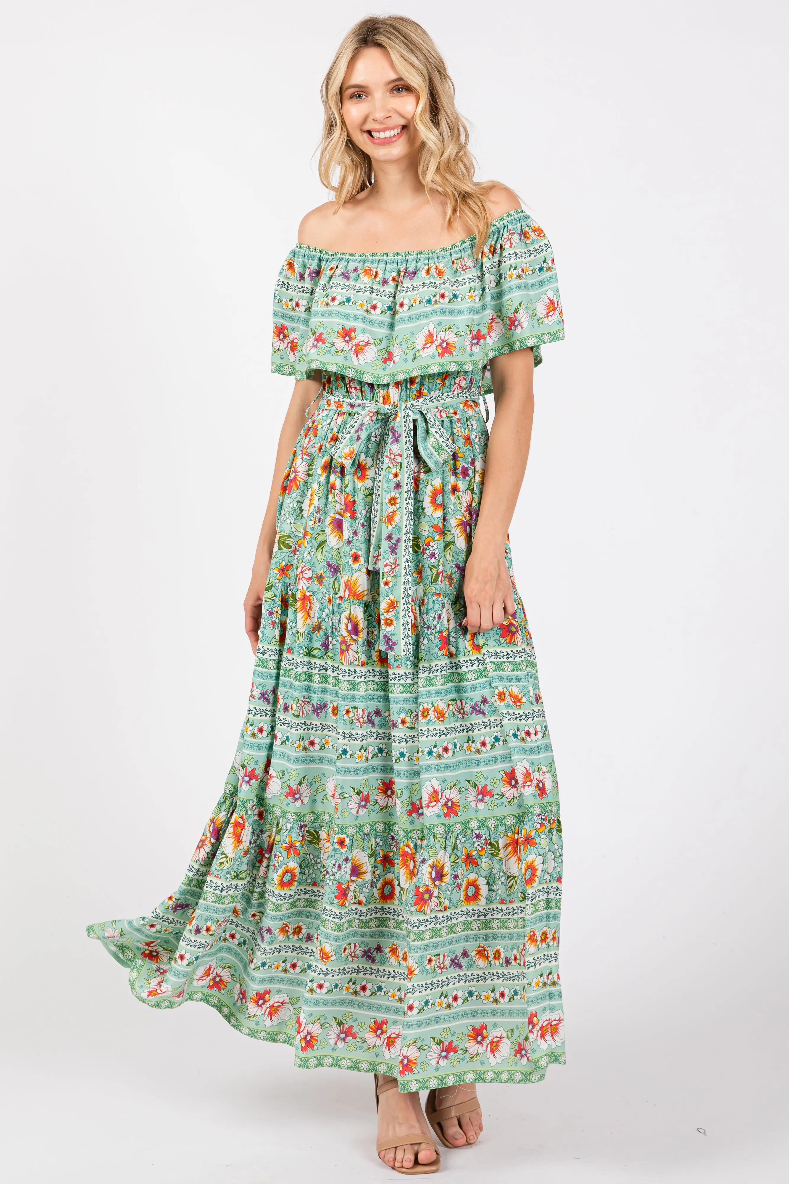 Jade Floral Off Shoulder Maternity Maxi Dress sold by Pinkblush product image thumbnail 5