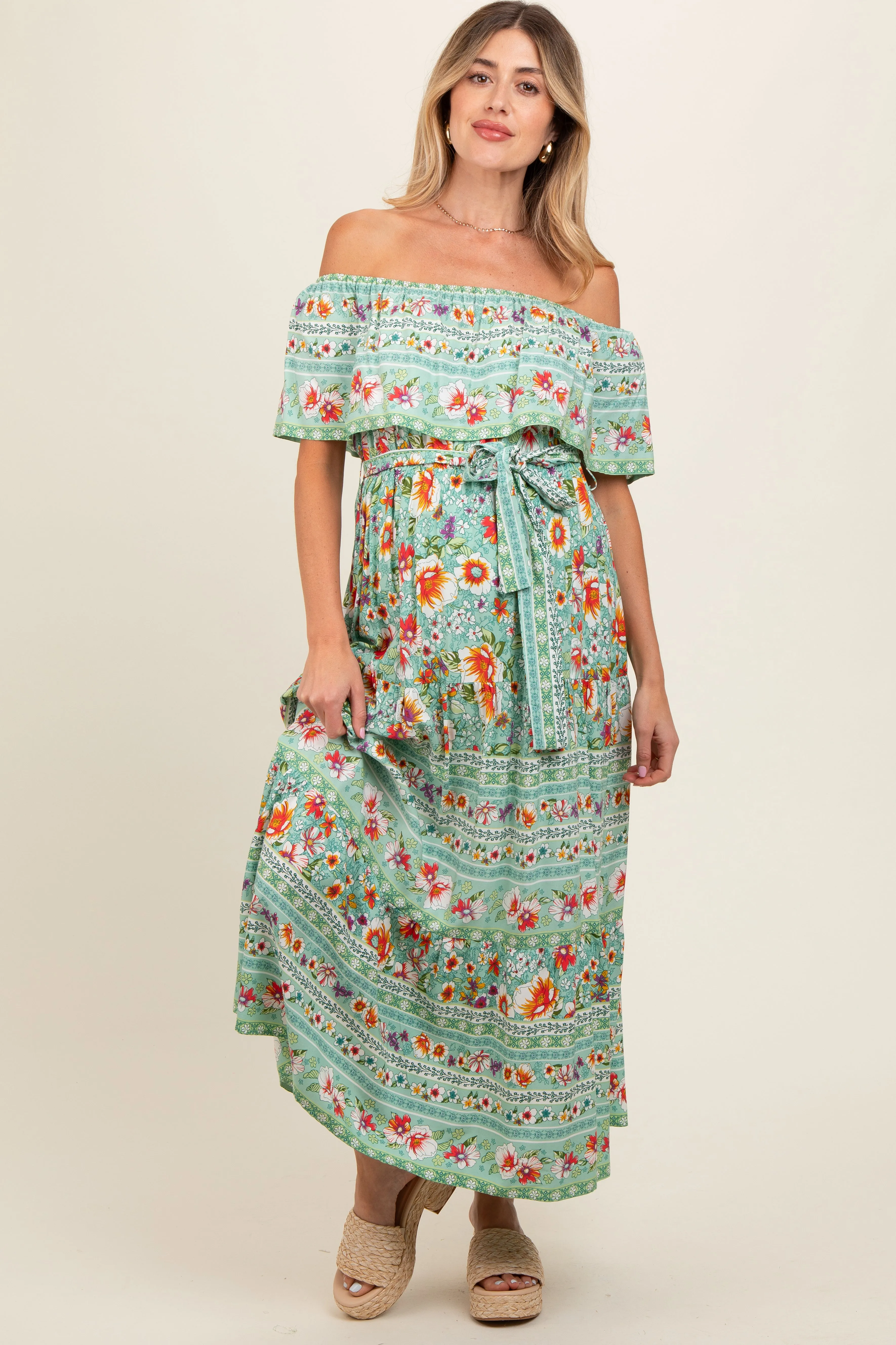 Jade Floral Off Shoulder Maternity Maxi Dress sold by Pinkblush product image thumbnail 2