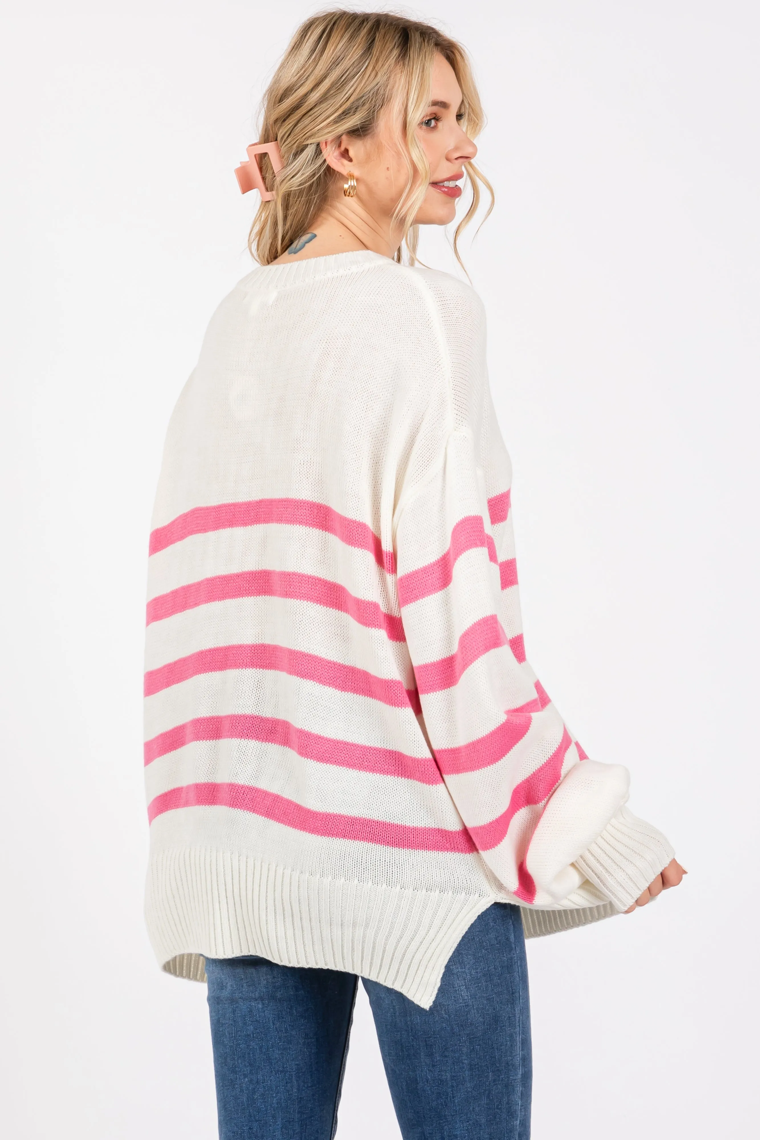 Pink Striped Oversized Side Slit Sweater sold by Pinkblush product image thumbnail 3