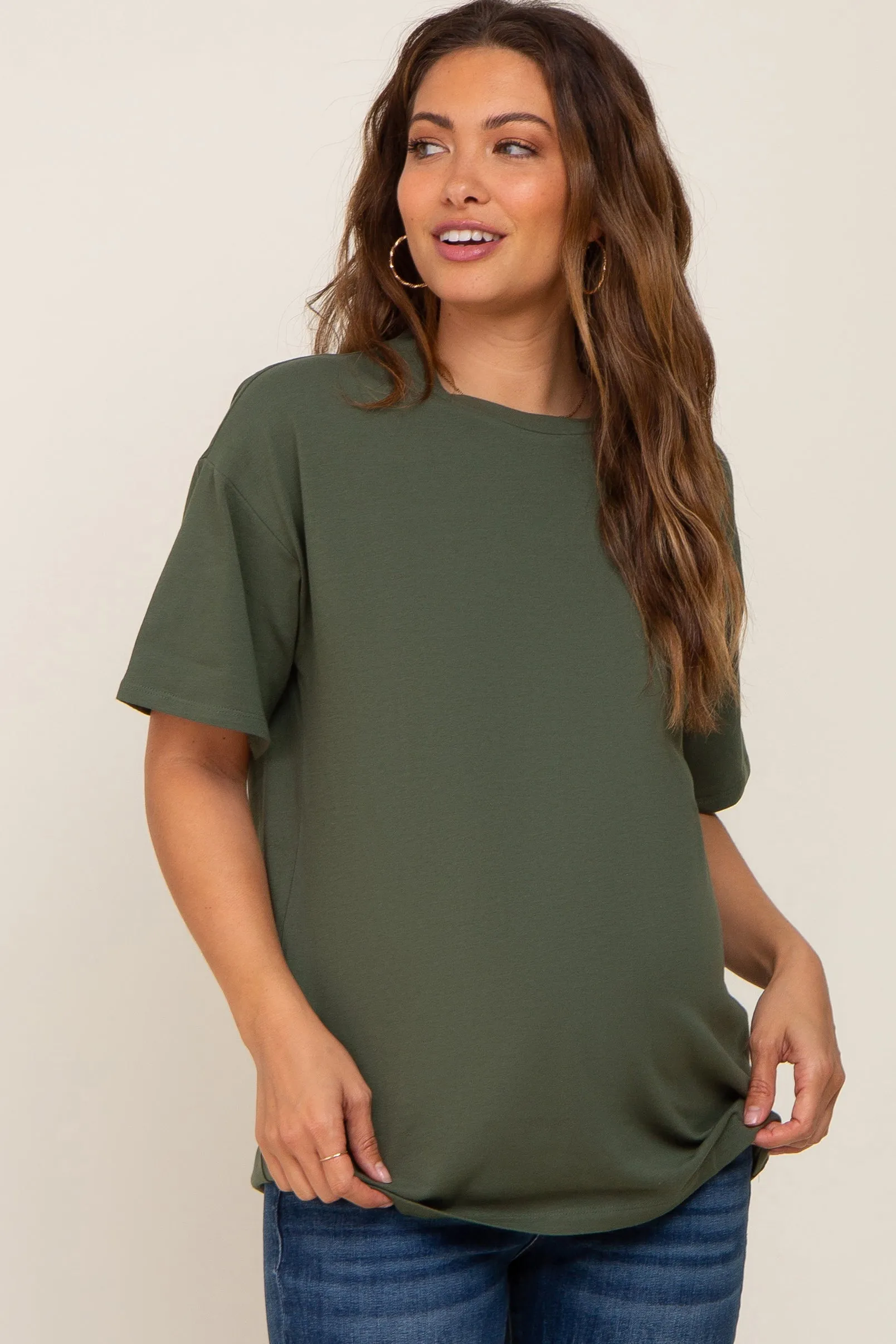 Olive Oversized Basic Maternity Tee sold by Pinkblush product image thumbnail 2