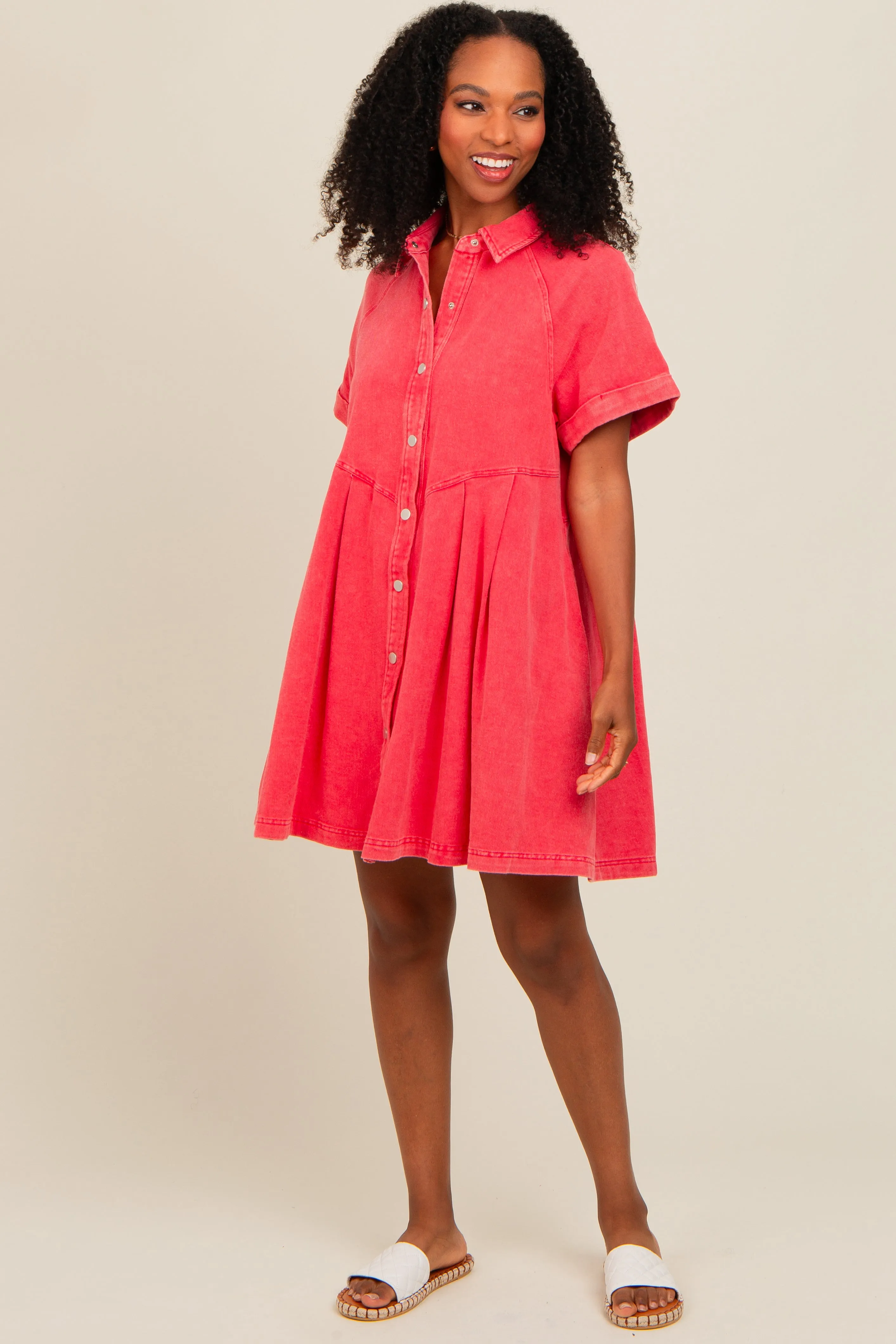 Red Denim Button Down Mini Dress sold by Pinkblush product image thumbnail 2