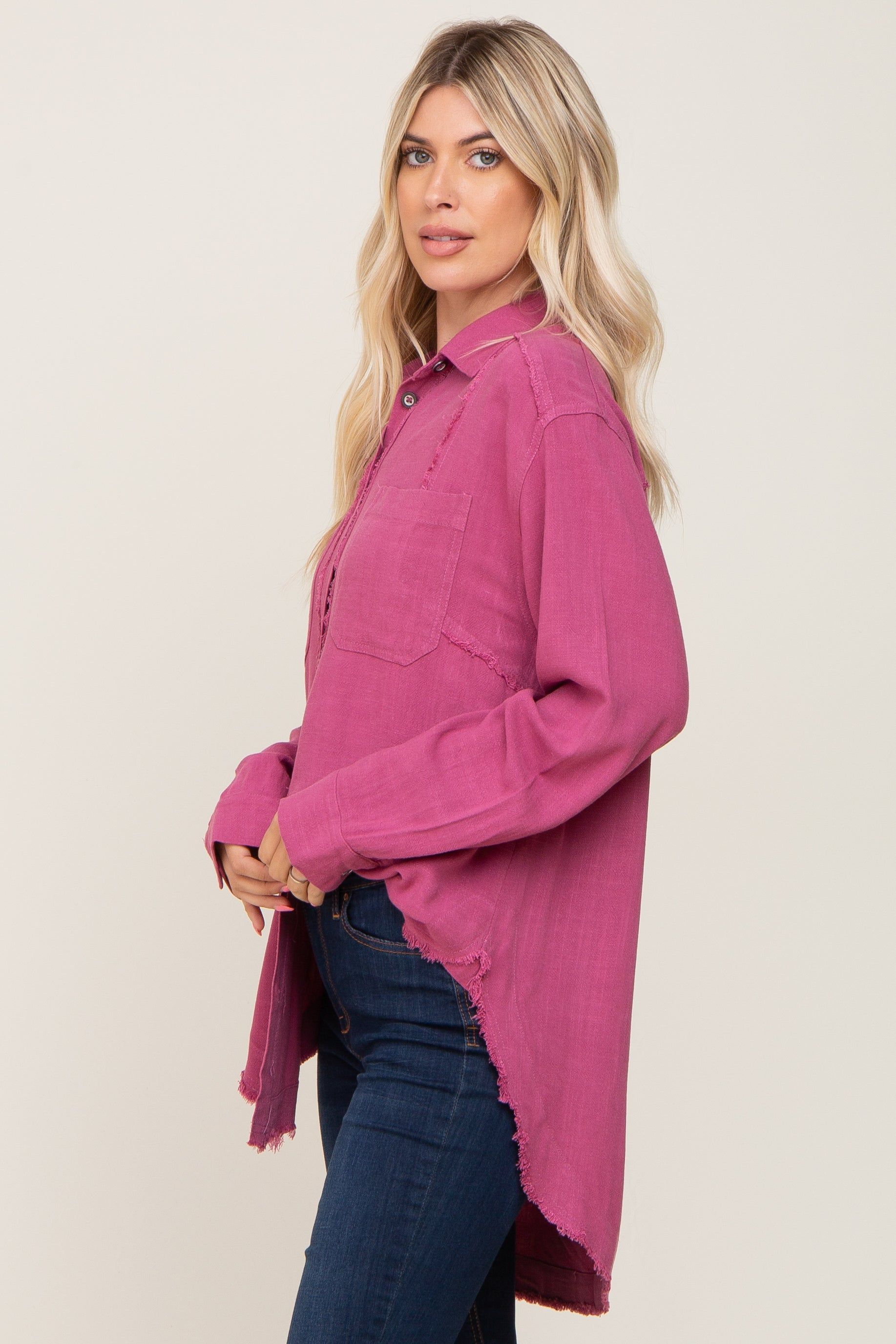 Magenta Linen Fringe Button Down Top sold by Pinkblush product image thumbnail 2