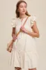 Cream Button Down Dress With Ruffle Sleeves sold by Pinkblush