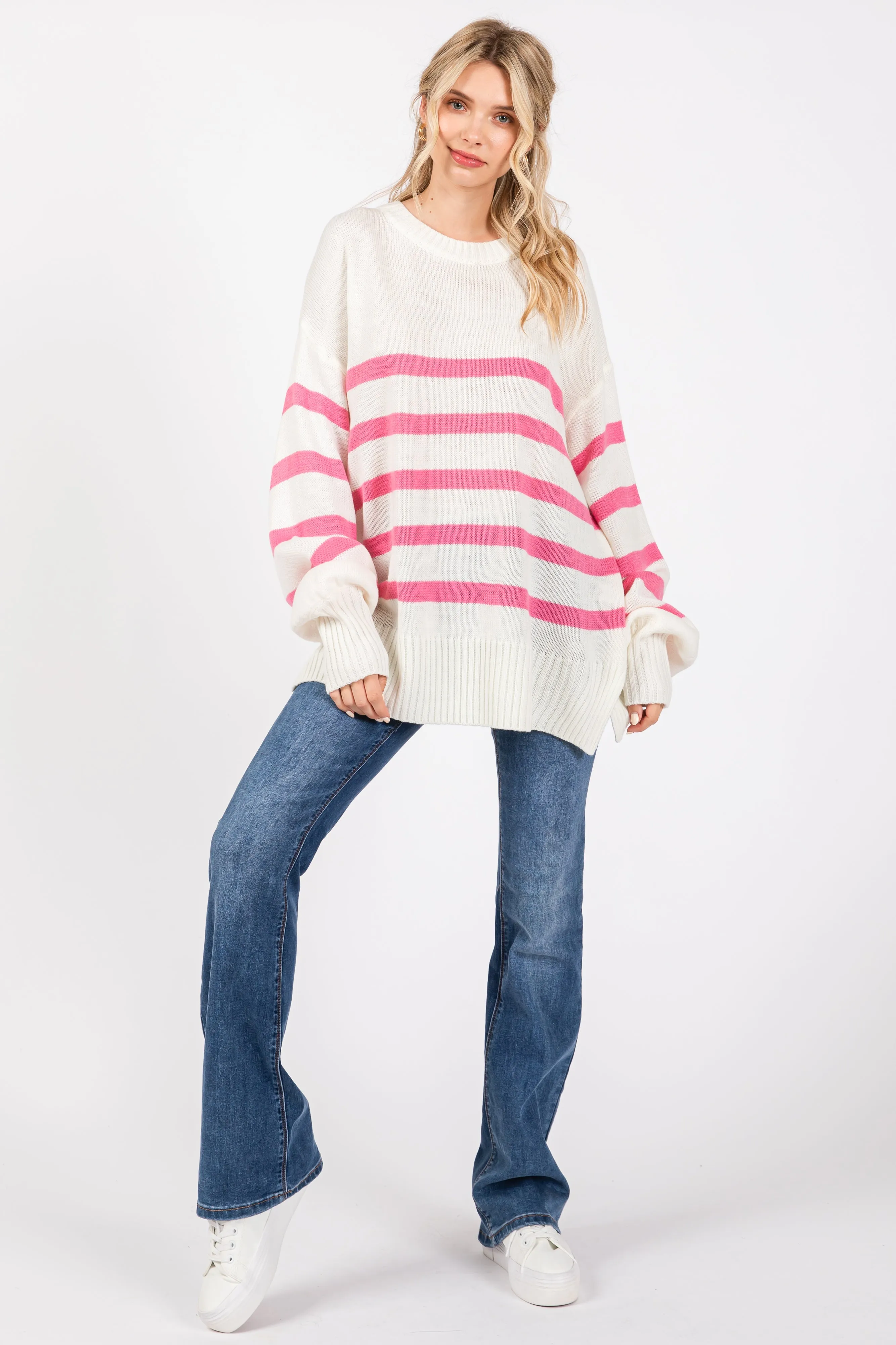 Pink Striped Oversized Side Slit Sweater sold by Pinkblush product image thumbnail 4