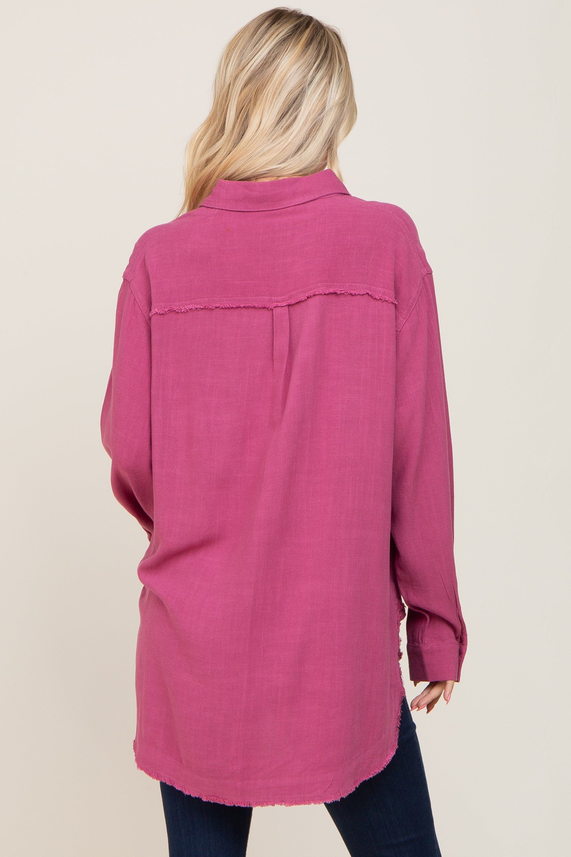 Magenta Linen Fringe Button Down Top sold by Pinkblush product image thumbnail 3