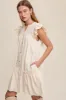 Cream Button Down Dress With Ruffle Sleeves sold by Pinkblush
