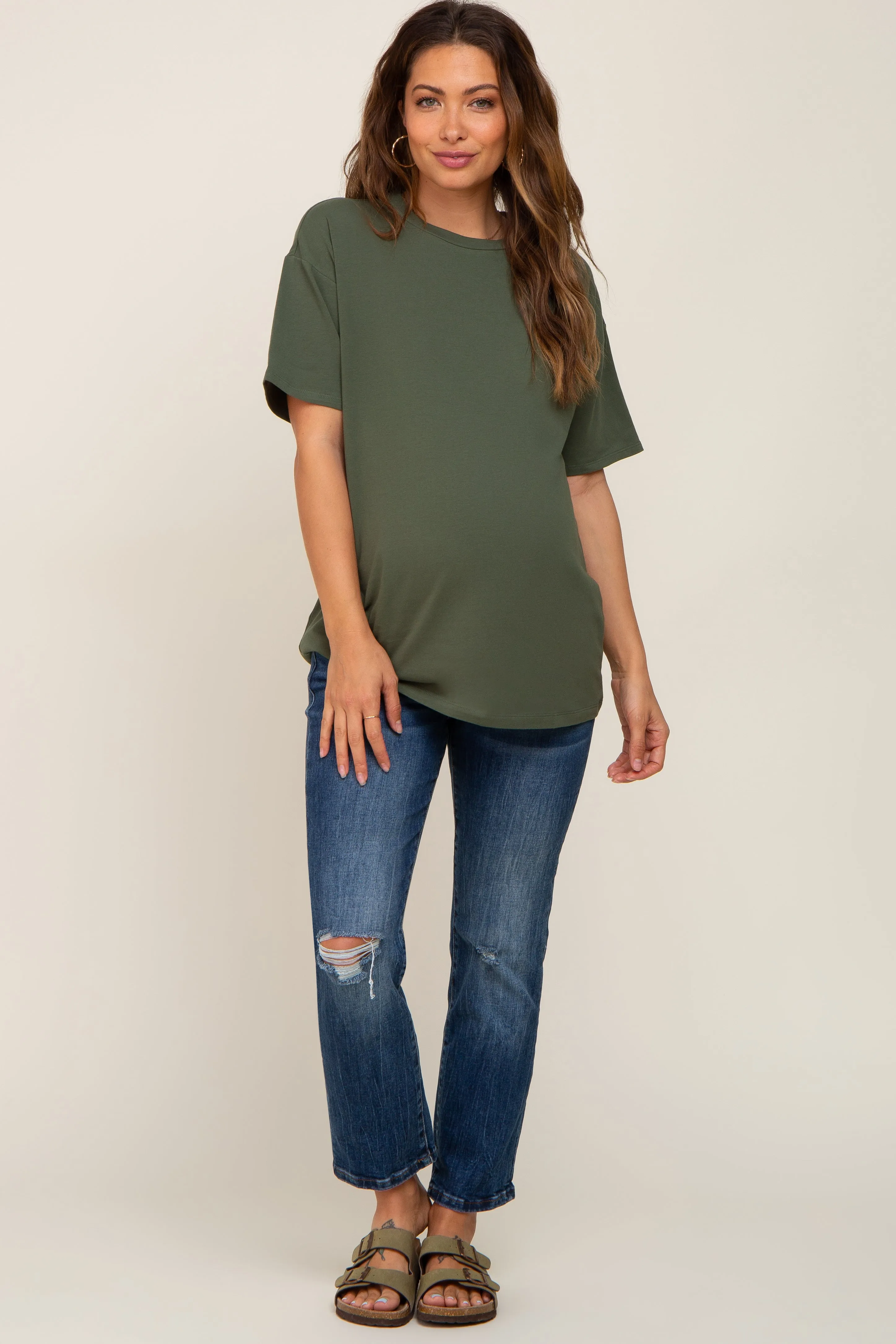 Olive Oversized Basic Maternity Tee sold by Pinkblush