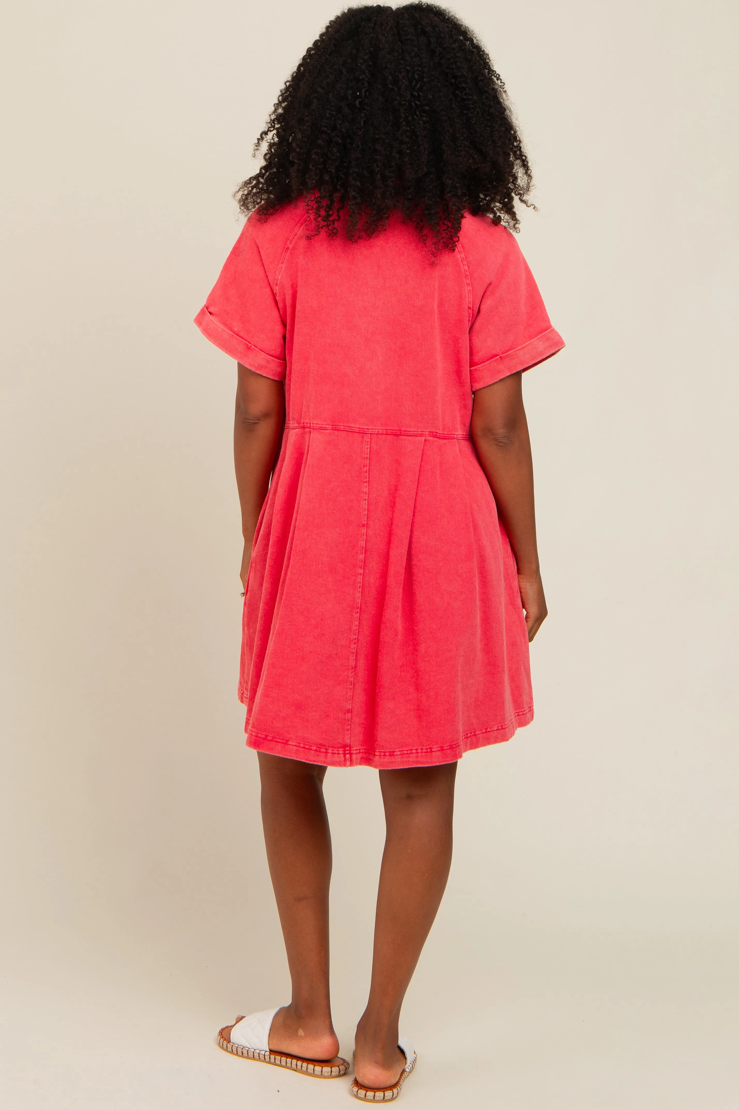 Red Denim Button Down Mini Dress sold by Pinkblush product image thumbnail 4