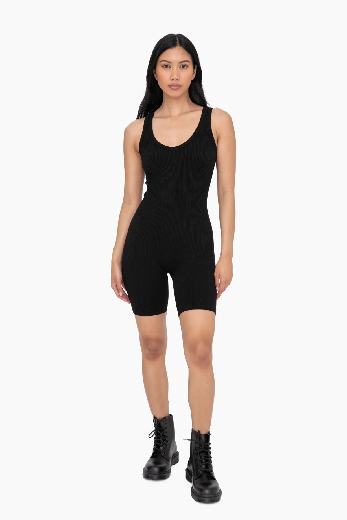 Black Ribbed Sleeveless Fitted Romper sold by Pinkblush product image thumbnail 3