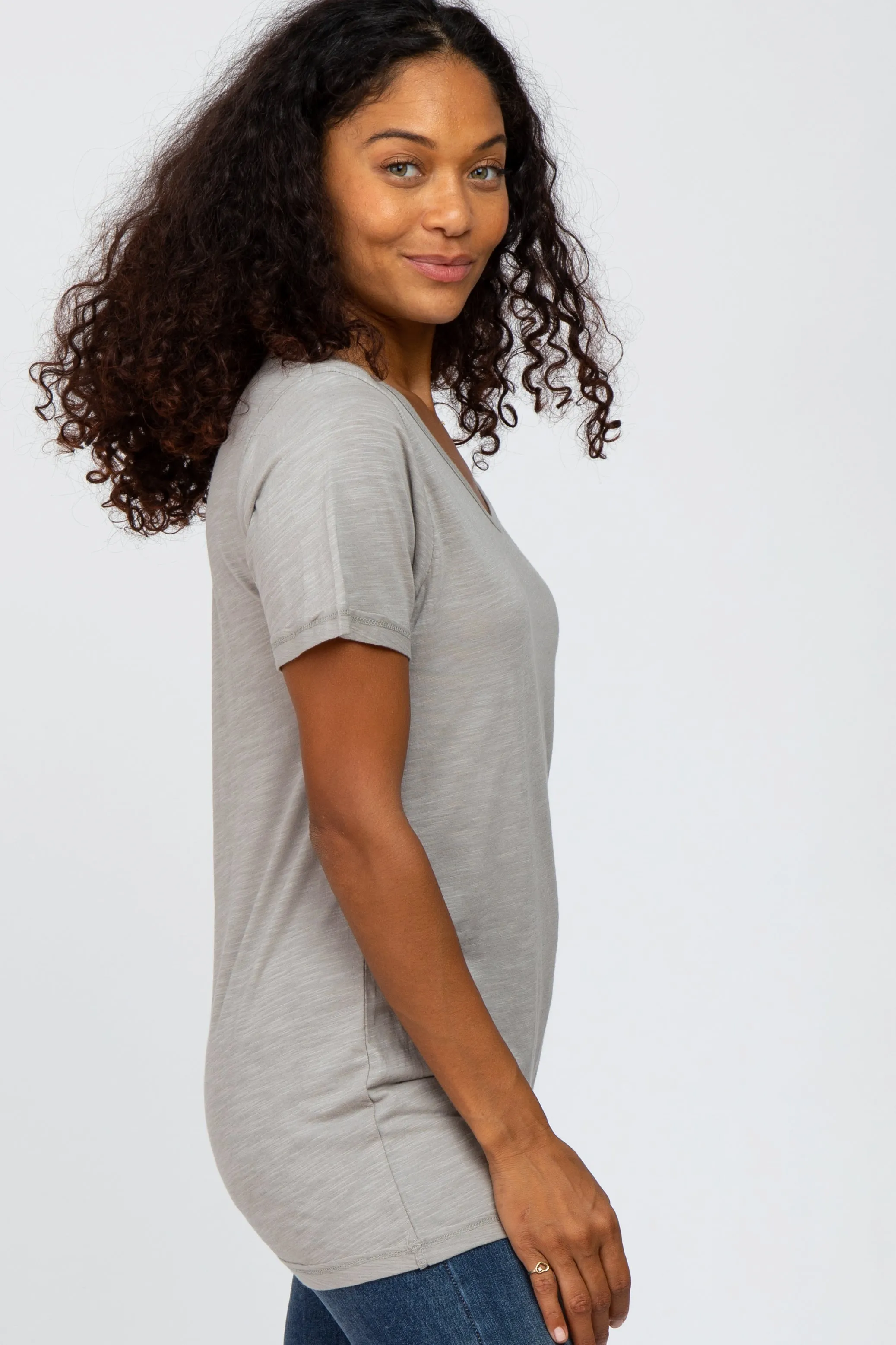 Heather Grey V-Neck T Shirt sold by Pinkblush product image thumbnail 2