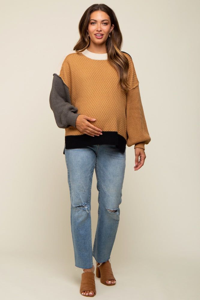 Camel Multicolor Colorblock Maternity Sweater sold by Pinkblush product image thumbnail 4