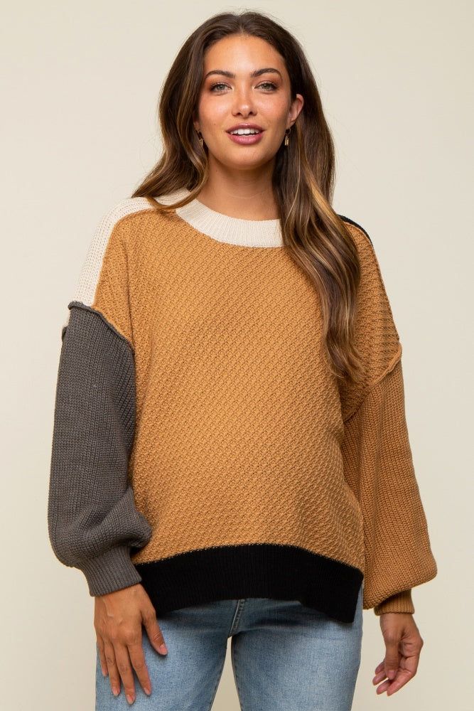 Camel Multicolor Colorblock Maternity Sweater sold by Pinkblush