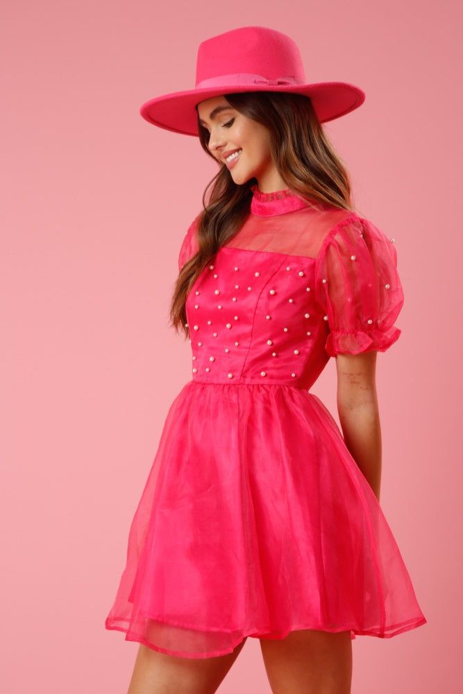 Hot Pink Pearl Embellished Organza Dress sold by Pinkblush product image thumbnail 2