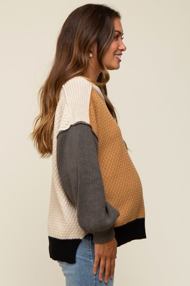 Camel Multicolor Colorblock Maternity Sweater sold by Pinkblush product image thumbnail 2
