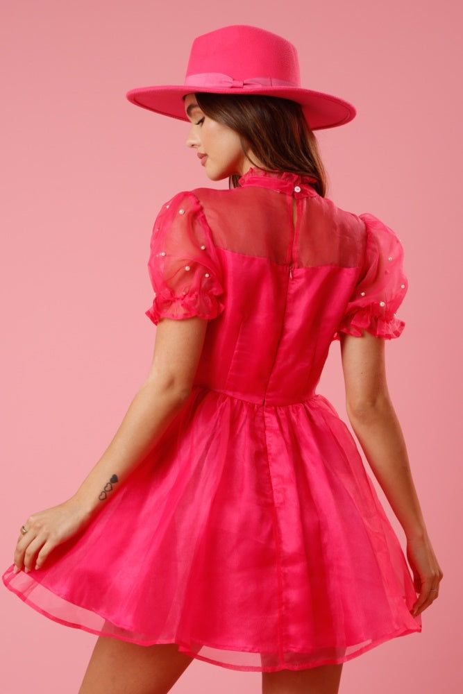 Hot Pink Pearl Embellished Organza Dress sold by Pinkblush product image thumbnail 3