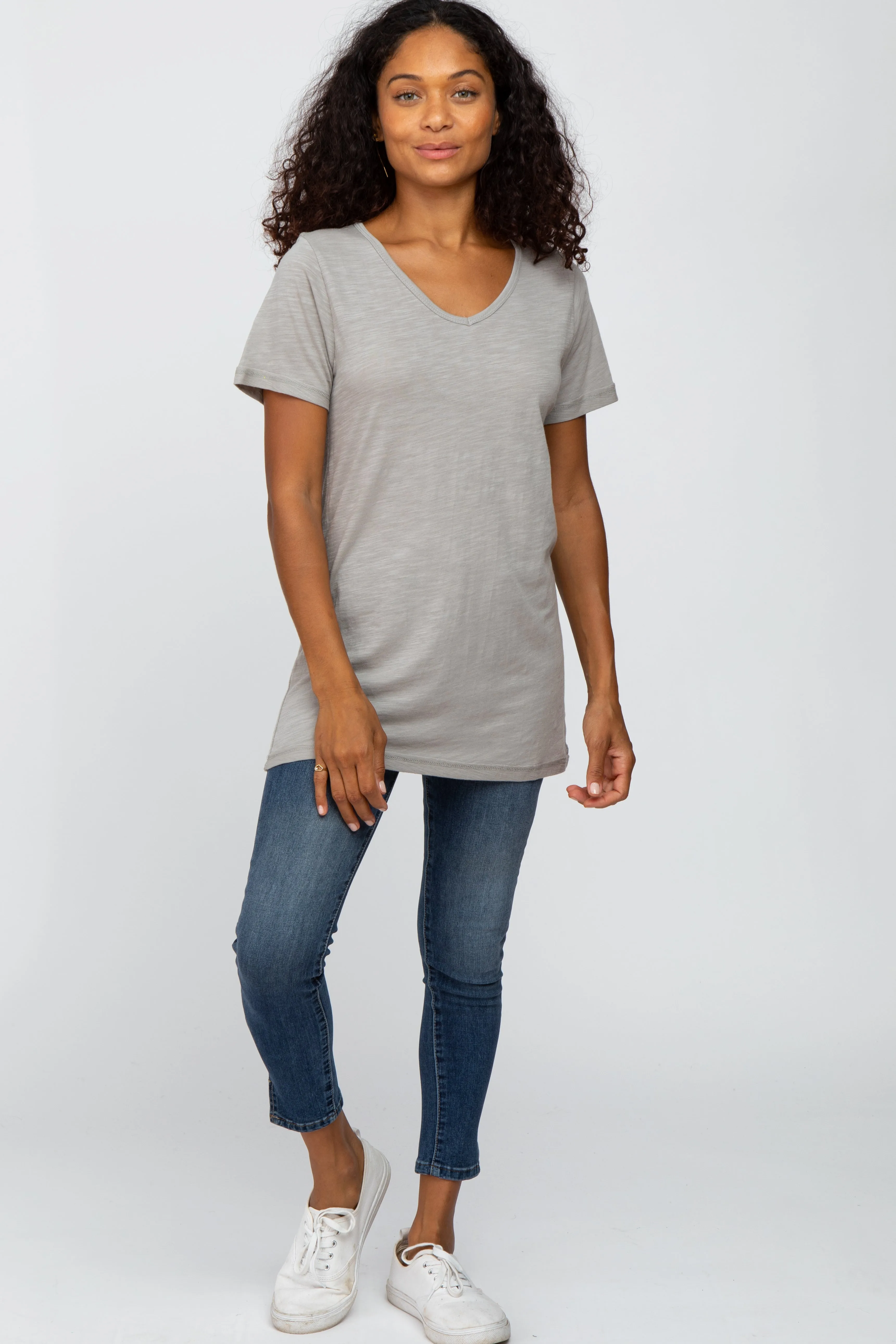 Heather Grey V-Neck T Shirt sold by Pinkblush product image thumbnail 4