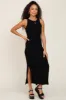 Black Ribbed Maternity Side Slit Tank Dress sold by Pinkblush
