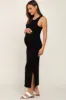 Black Ribbed Maternity Side Slit Tank Dress sold by Pinkblush