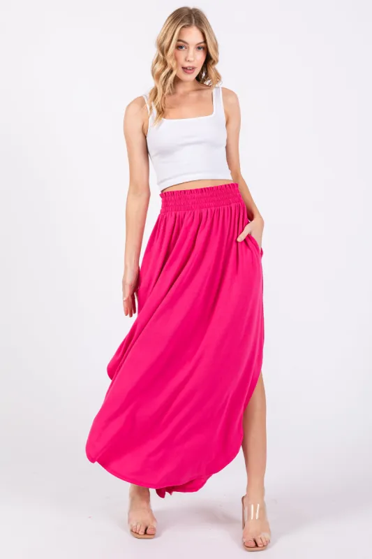 Fuchsia Smocked Rounded Hem Maxi Skirt sold by Pinkblush