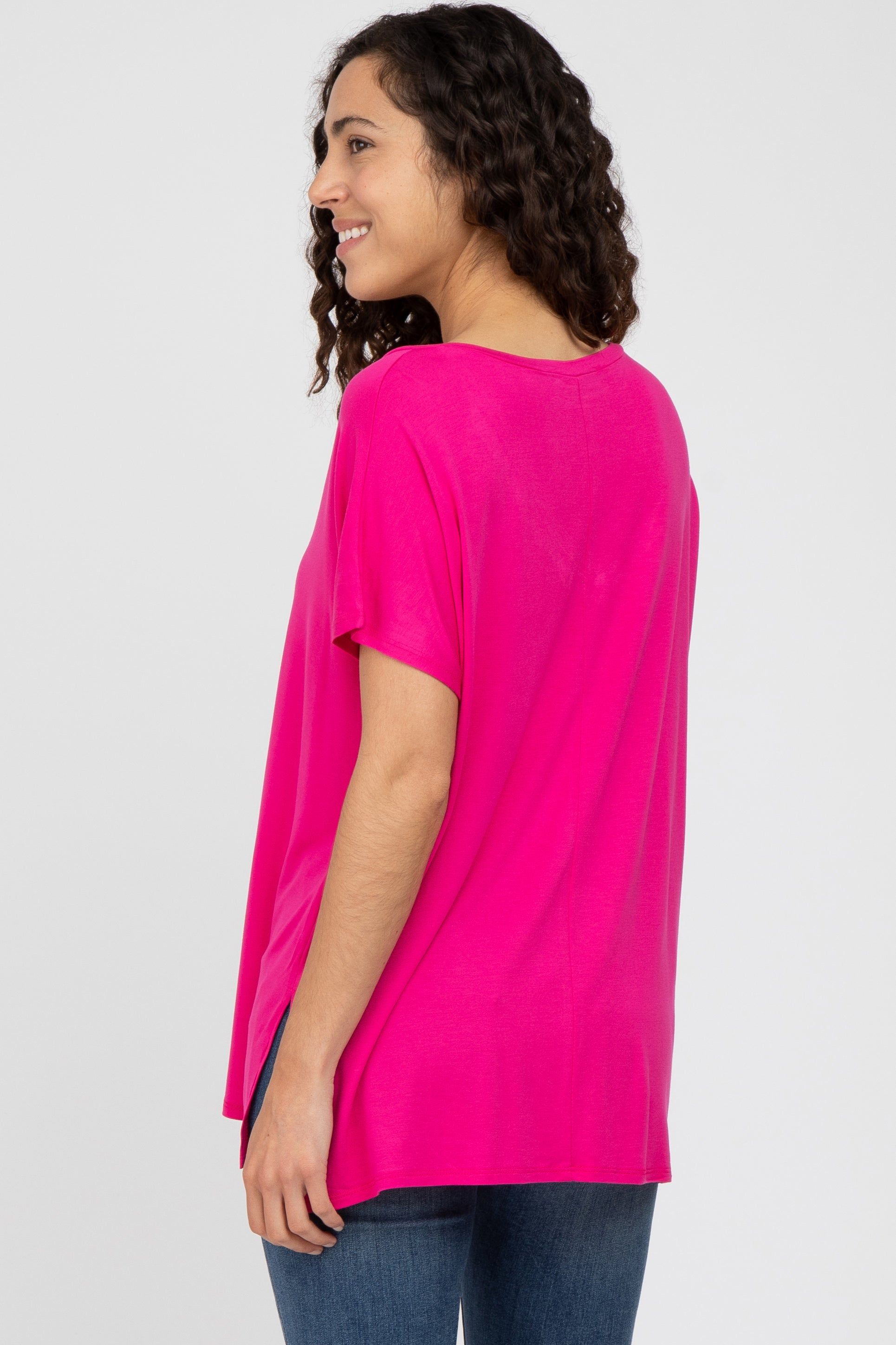 Fuchsia V-Neck Oversized Short Sleeve Top sold by Pinkblush product image thumbnail 3