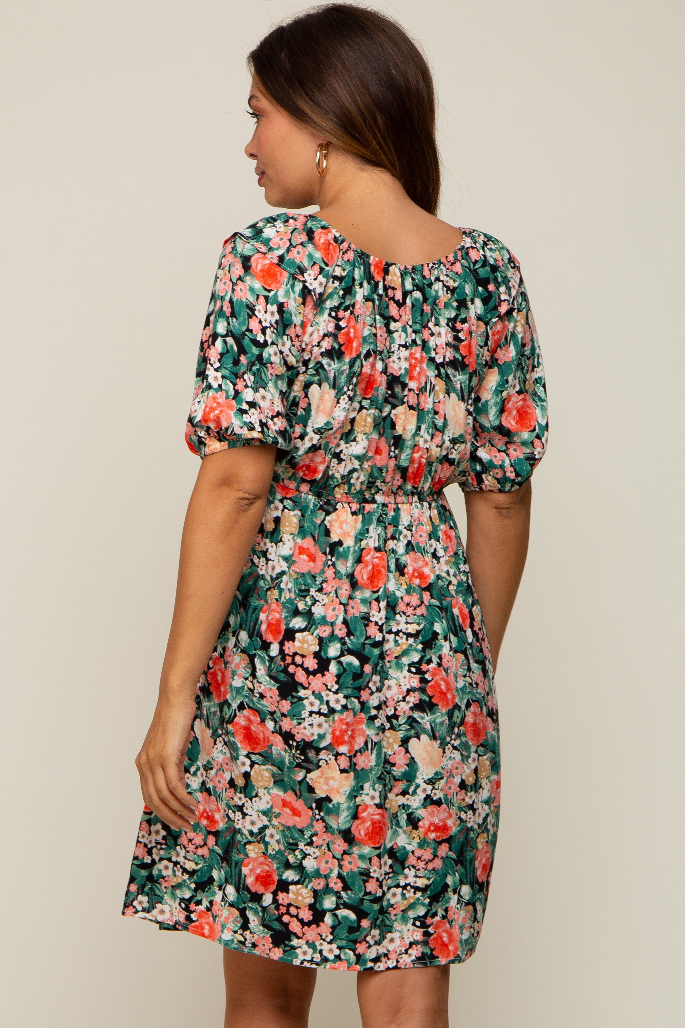 Coral Floral Ruffle Short Sleeve Maternity Dress sold by Pinkblush product image thumbnail 3