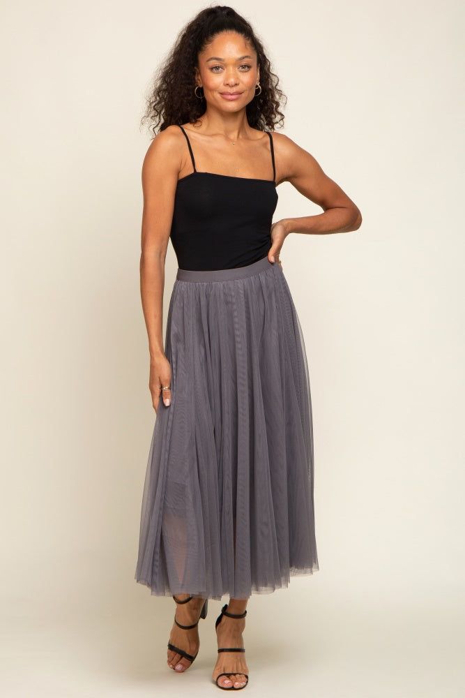 Charcoal Tulle Midi Skirt sold by Pinkblush product image thumbnail 5