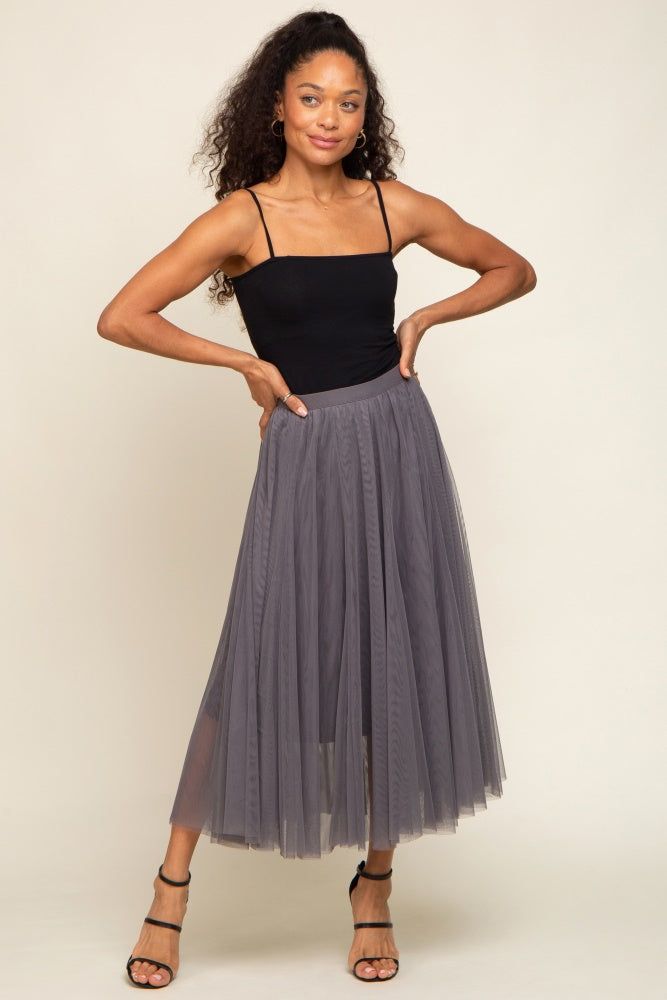 Charcoal Tulle Midi Skirt sold by Pinkblush