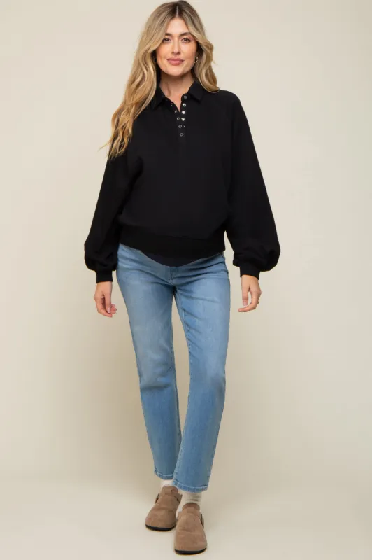 Black Collared Button Maternity Pullover sold by Pinkblush