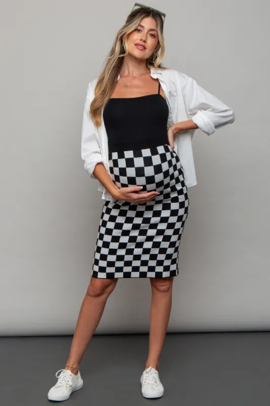 Black Checkered Knit Maternity Skirt sold by Pinkblush