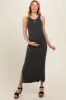 Charcoal Ribbed Knit Side Slit Sleeveless Maternity Dress sold by Pinkblush