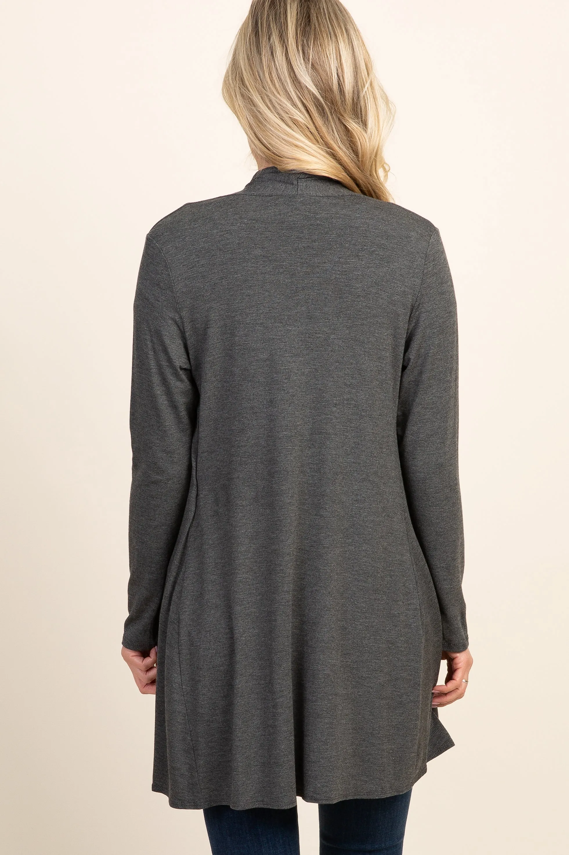 Charcoal Grey Solid Long Sleeve Maternity Cardigan sold by Pinkblush product image thumbnail 4