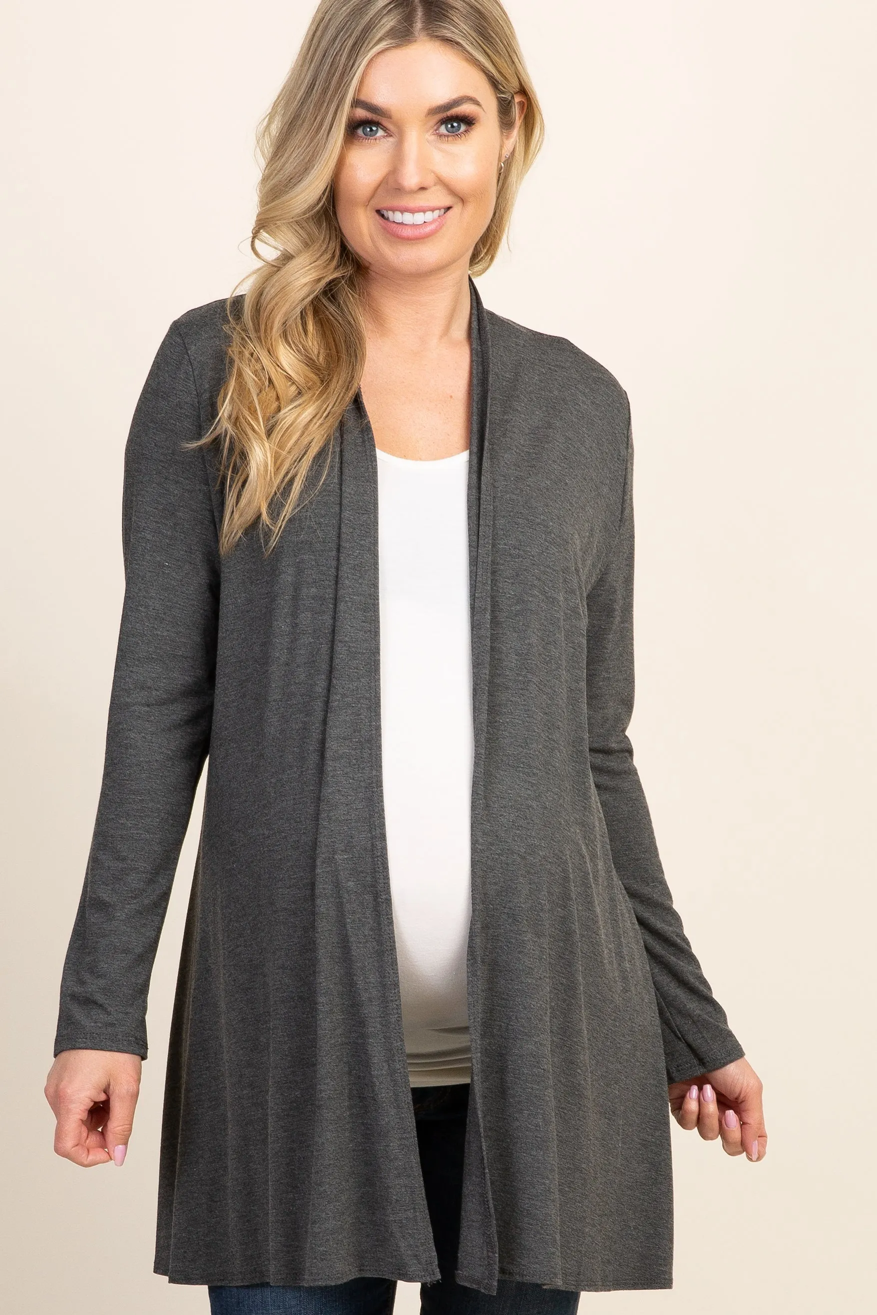 Charcoal Grey Solid Long Sleeve Maternity Cardigan sold by Pinkblush