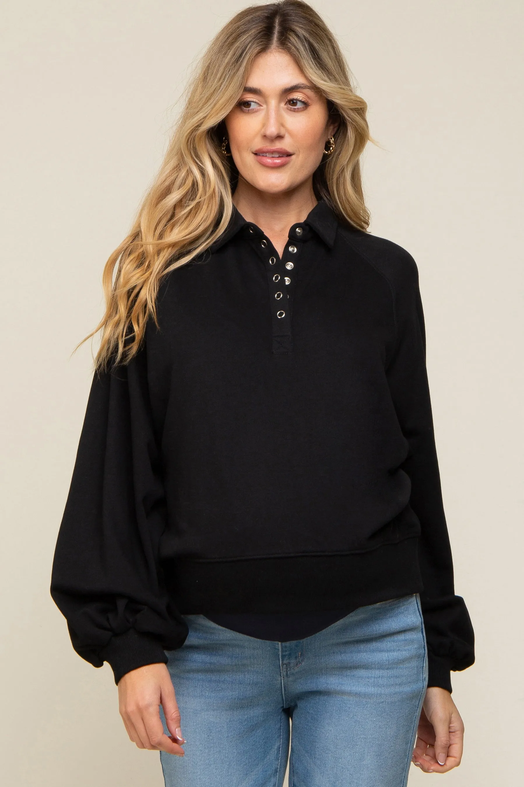 Black Collared Button Maternity Pullover sold by Pinkblush product image thumbnail 2